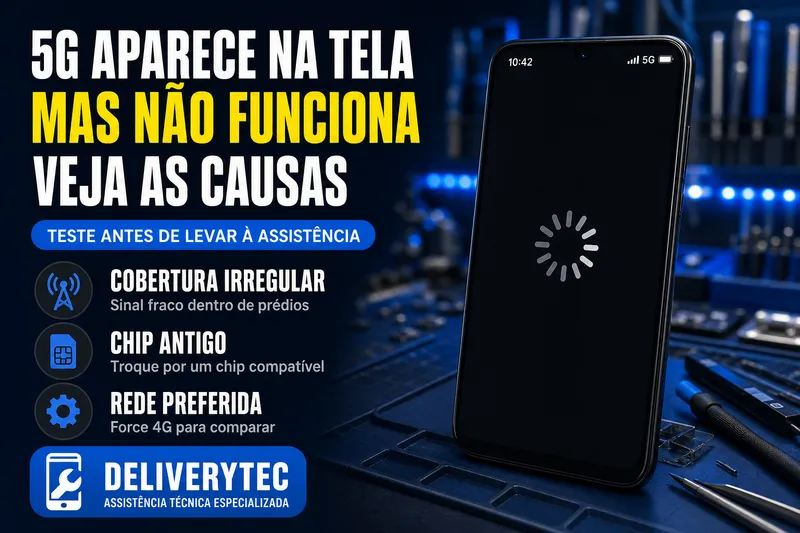 5G Aparece na Tela mas Não Funciona? Veja as Causas — ilustração do artigo da Delivery Tec, assistência técnica de celular em São José do Rio Preto