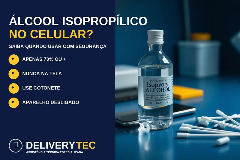 Álcool isopropílico no celular: pode usar — ilustração do artigo da Delivery Tec, assistência técnica de celular em São José do Rio Preto