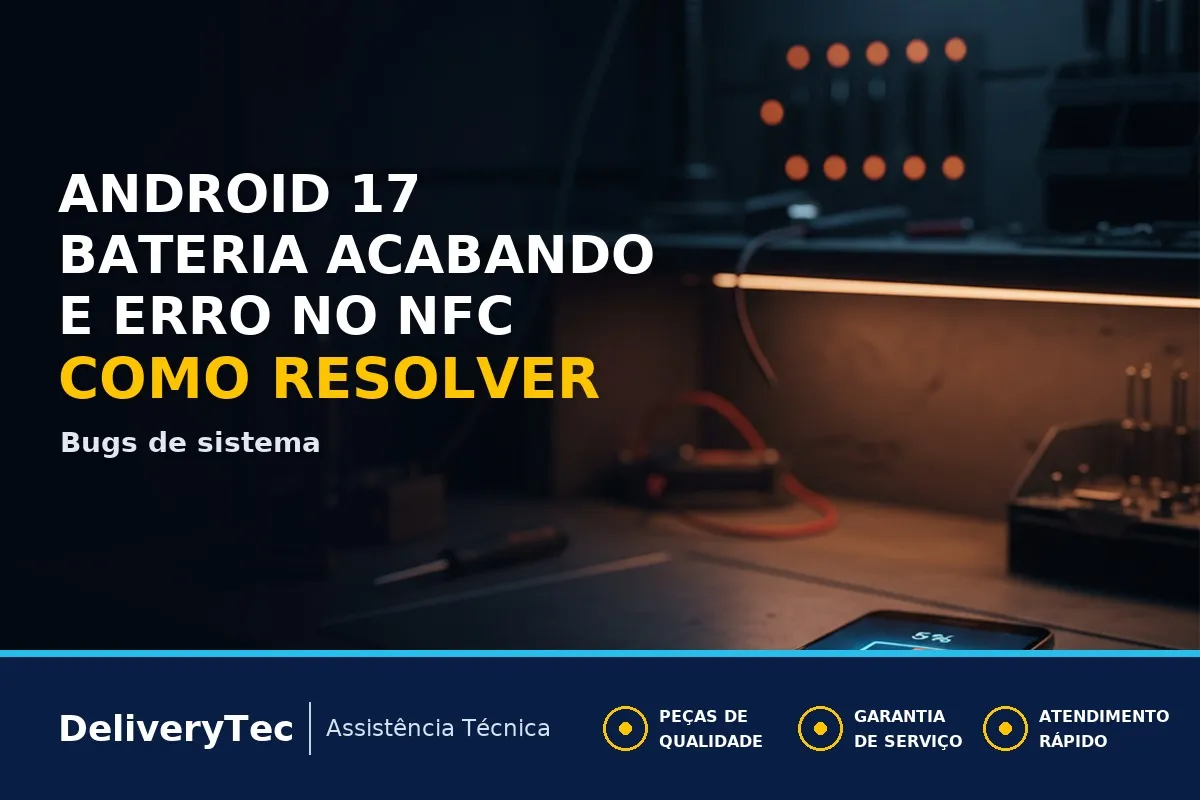 Android 17 com Drenagem de Bateria e Falhas na Carteira Digital? Veja Soluções — ilustração do artigo da Delivery Tec, assistência técnica de celular em São José do Rio Preto