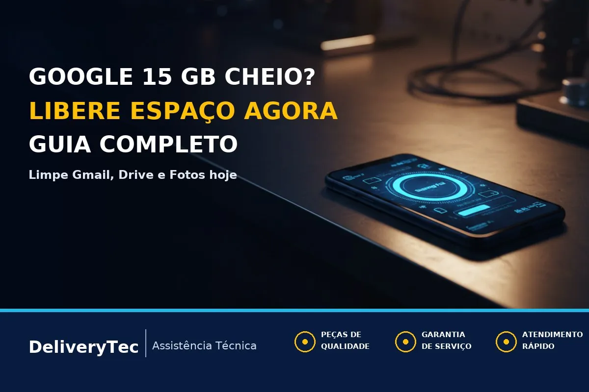 Armazenamento do Google Cheio (15 GB)? Veja Como Liberar Espaço no Gmail, Drive e Fotos — ilustração do artigo da Delivery Tec, assistência técnica de celular em São José do Rio Preto