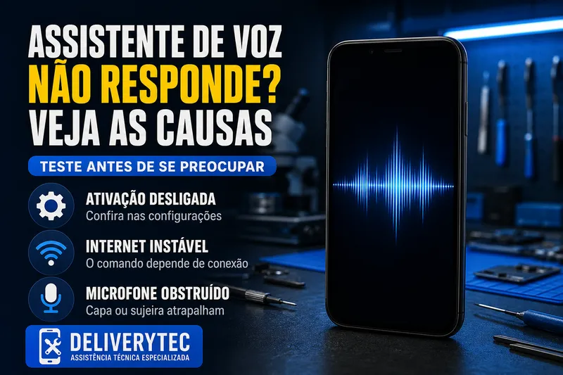 Assistente de Voz Não Responde? Veja as Causas (Siri e Google Assistente) — ilustração do artigo da Delivery Tec, assistência técnica de celular em São José do Rio Preto