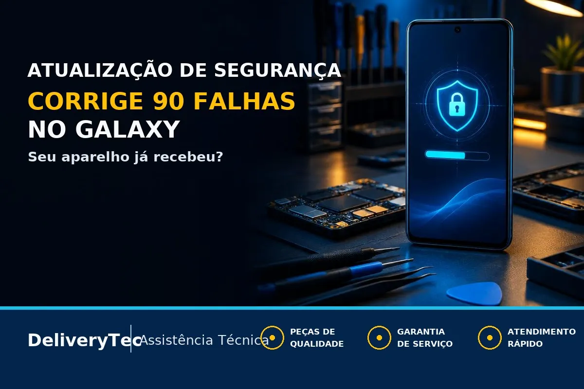 Atualização de Segurança de Setembro Corrige 90 Falhas no Galaxy: Seu Aparelho Já Recebeu — ilustração do artigo da Delivery Tec, assistência técnica de celular em São José do Rio Preto