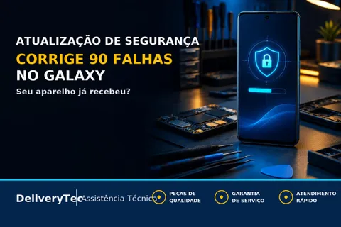 Atualização de Segurança de Setembro Corrige 90 Falhas no Galaxy: Seu Aparelho Já Recebeu — ilustração do artigo da Delivery Tec, assistência técnica de celular em São José do Rio Preto