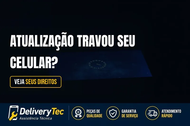 Atualização Travou seu Celular? Veja Quando a Fabricante Deve Consertar de Graça — ilustração do artigo da Delivery Tec, assistência técnica de celular em São José do Rio Preto