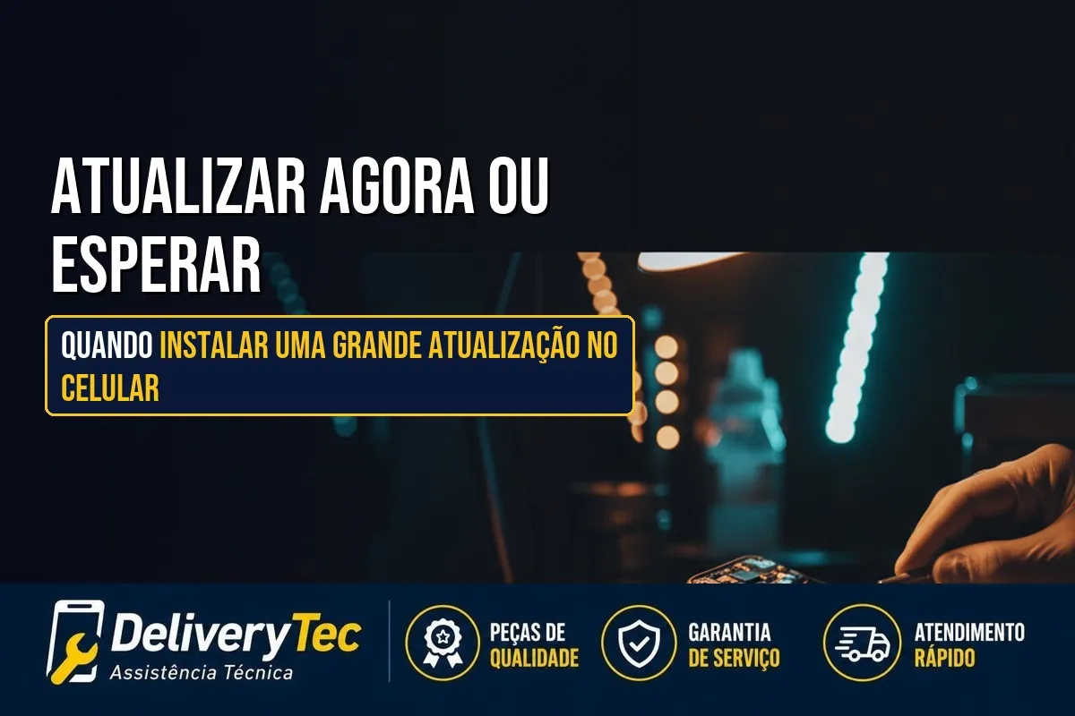 Atualizar Agora ou Esperar? Quando Instalar uma Grande Atualização no Celular — ilustração do artigo da Delivery Tec, assistência técnica de celular em São José do Rio Preto