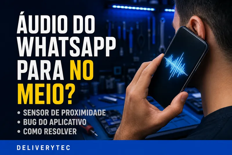 Áudio do WhatsApp Para no Meio ao Ouvir no Ouvido? Veja as Principais Causas — ilustração do artigo da Delivery Tec, assistência técnica de celular em São José do Rio Preto