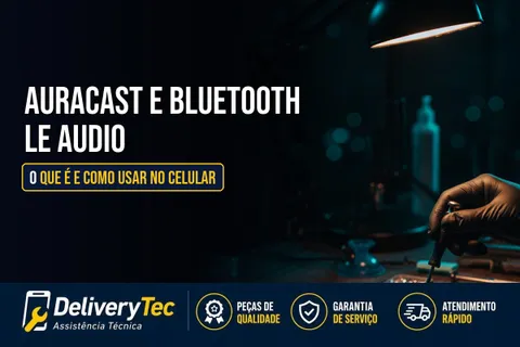 Auracast e Bluetooth LE Audio: O que É e Como Usar no Celular — ilustração do artigo da Delivery Tec, assistência técnica de celular em São José do Rio Preto