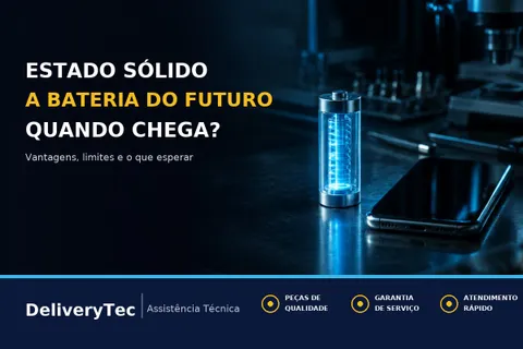 Bateria de Estado Sólido no Celular: O que É e Quando Chega — ilustração do artigo da Delivery Tec, assistência técnica de celular em São José do Rio Preto