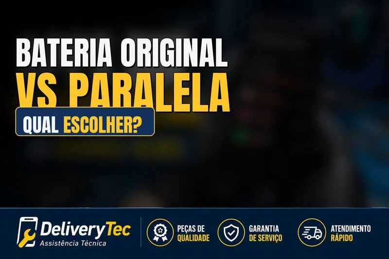 Bateria original vs paralela: entenda as diferenças e qual escolher — ilustração do artigo da Delivery Tec, assistência técnica de celular em São José do Rio Preto