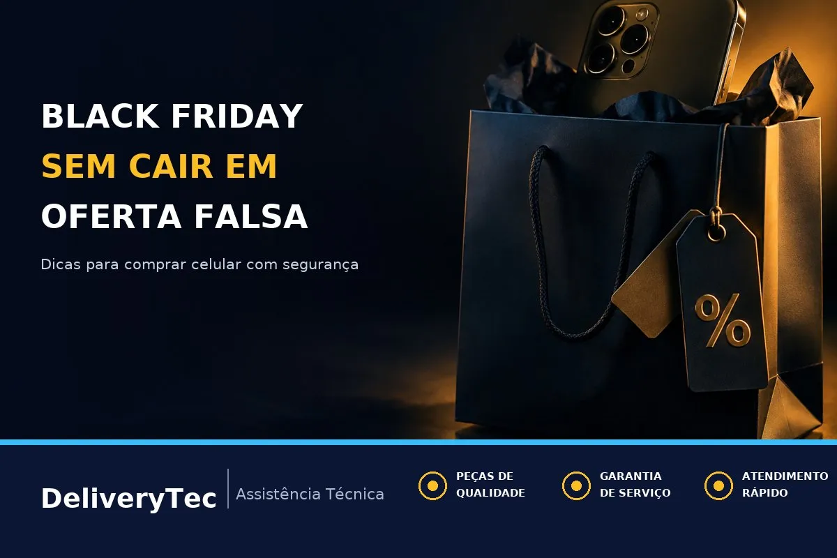 Black Friday 2026: Como Não Cair em Ofertas Falsas de Celular — ilustração do artigo da Delivery Tec, assistência técnica de celular em São José do Rio Preto