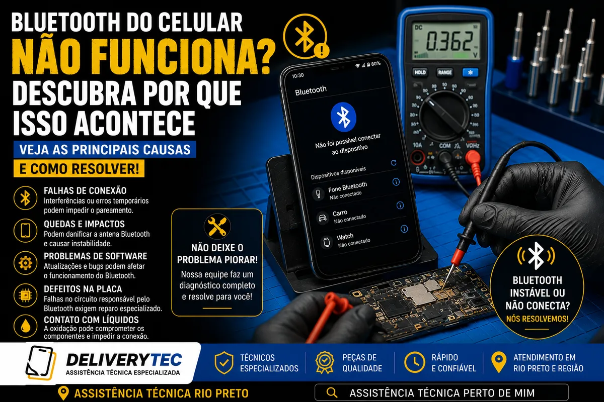 Bluetooth do celular não funciona? Descubra por que isso acontece — ilustração do artigo da Delivery Tec, assistência técnica de celular em São José do Rio Preto