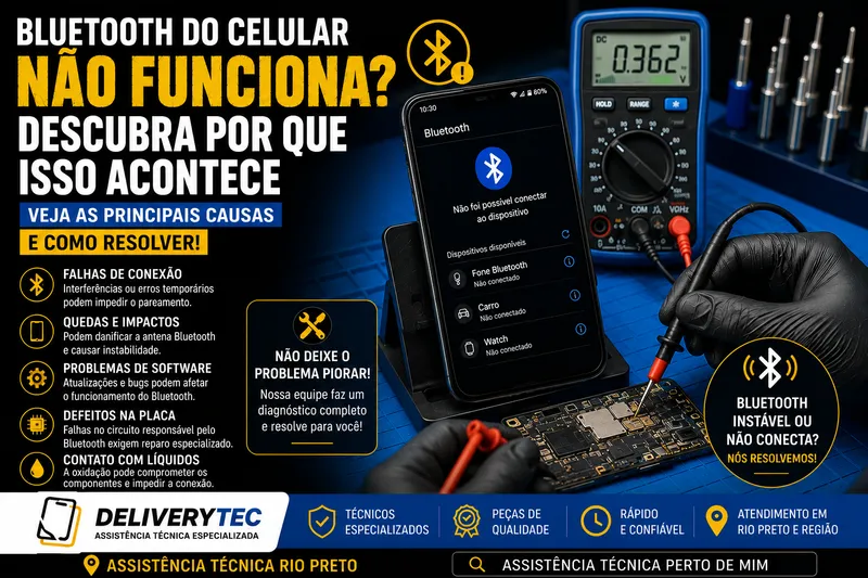 Bluetooth do celular não funciona? Descubra por que isso acontece — ilustração do artigo da Delivery Tec, assistência técnica de celular em São José do Rio Preto