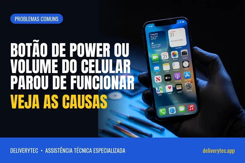 Botão de Power ou Volume do Celular Parou de Funcionar? Veja as Causas — ilustração do artigo da Delivery Tec, assistência técnica de celular em São José do Rio Preto
