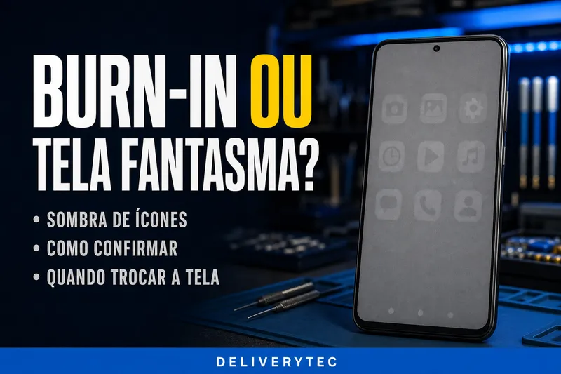 Burn-in ou Tela Fantasma no Celular: o que é e Quando Trocar a Tela — ilustração do artigo da Delivery Tec, assistência técnica de celular em São José do Rio Preto