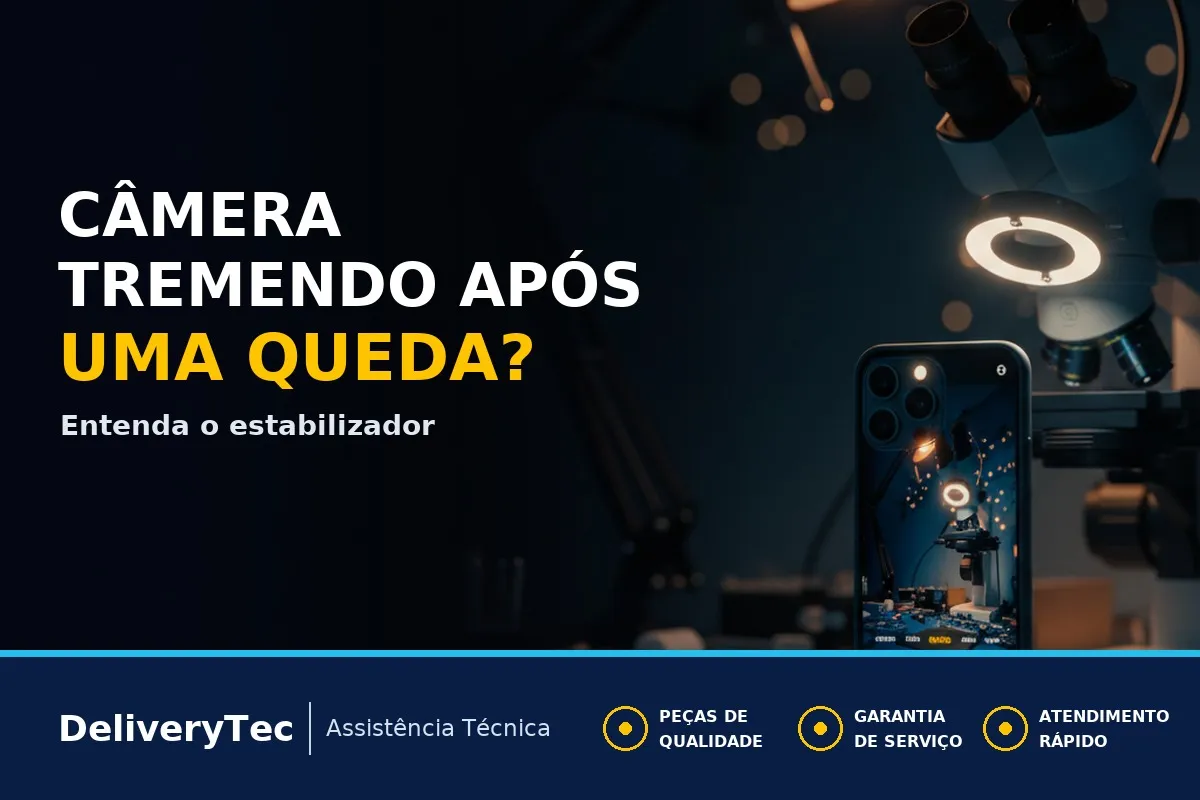 Câmera do Celular Tremendo ou Fazendo Barulho Após uma Queda? Entenda o Estabilizador Óptico — ilustração do artigo da Delivery Tec, assistência técnica de celular em São José do Rio Preto