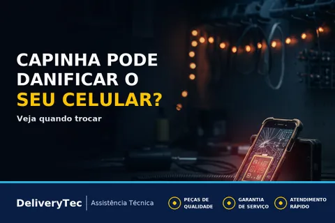 Capinha Pode Esquentar ou Danificar o Celular? Veja Quando Trocar — ilustração do artigo da Delivery Tec, assistência técnica de celular em São José do Rio Preto