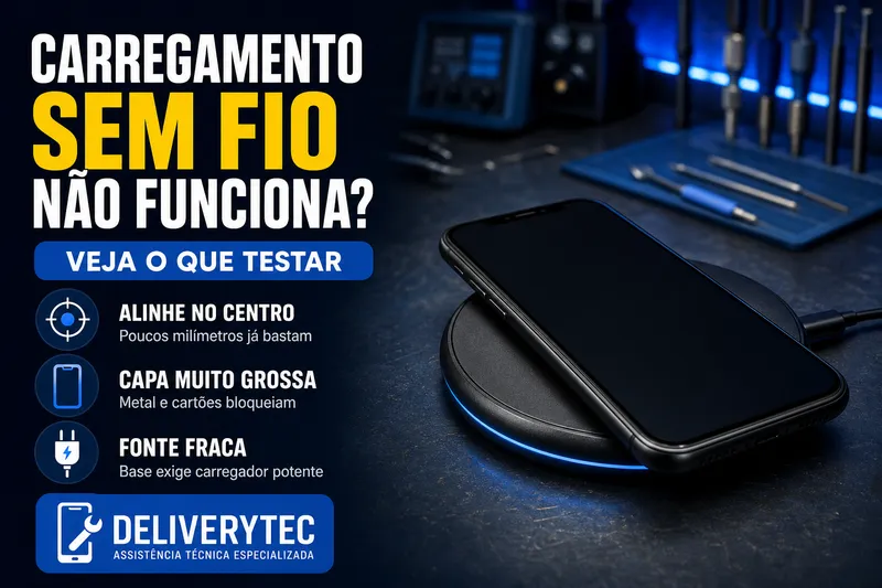 Carregamento Sem Fio Não Funciona? Veja as Causas — ilustração do artigo da Delivery Tec, assistência técnica de celular em São José do Rio Preto
