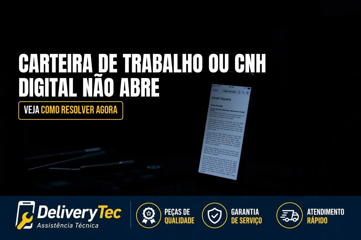 Carteira de Trabalho Digital ou CNH Digital Não Abre? Veja Como Resolver — ilustração do artigo da Delivery Tec, assistência técnica de celular em São José do Rio Preto