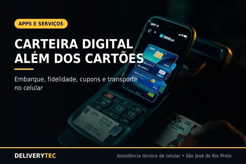 Carteira Digital: Tudo que Você Pode Guardar no Celular Além de Cartões — ilustração do artigo da Delivery Tec, assistência técnica de celular em São José do Rio Preto