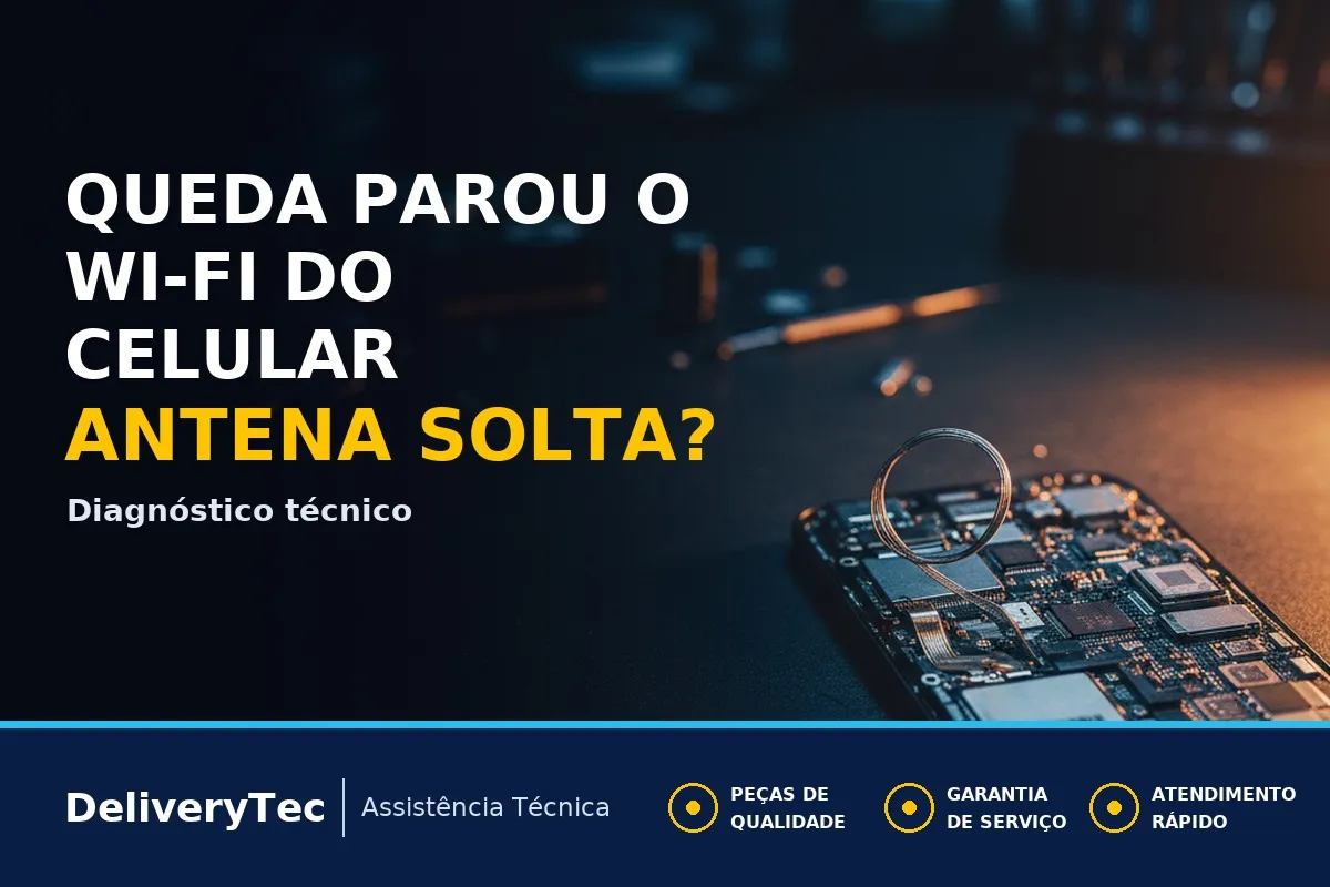 Celular Caiu de Lado e Parou o Wi-Fi? A Antena Pode Ter Soltado — ilustração do artigo da Delivery Tec, assistência técnica de celular em São José do Rio Preto