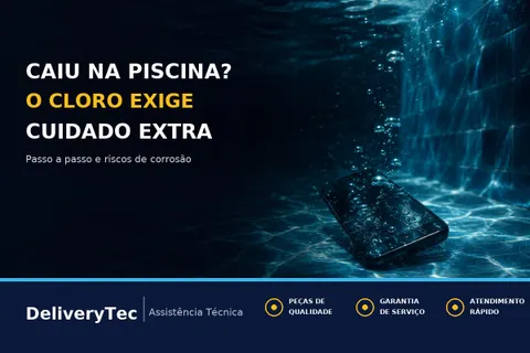 Celular Caiu na Piscina? Por que o Cloro Exige Cuidado Extra — ilustração do artigo da Delivery Tec, assistência técnica de celular em São José do Rio Preto