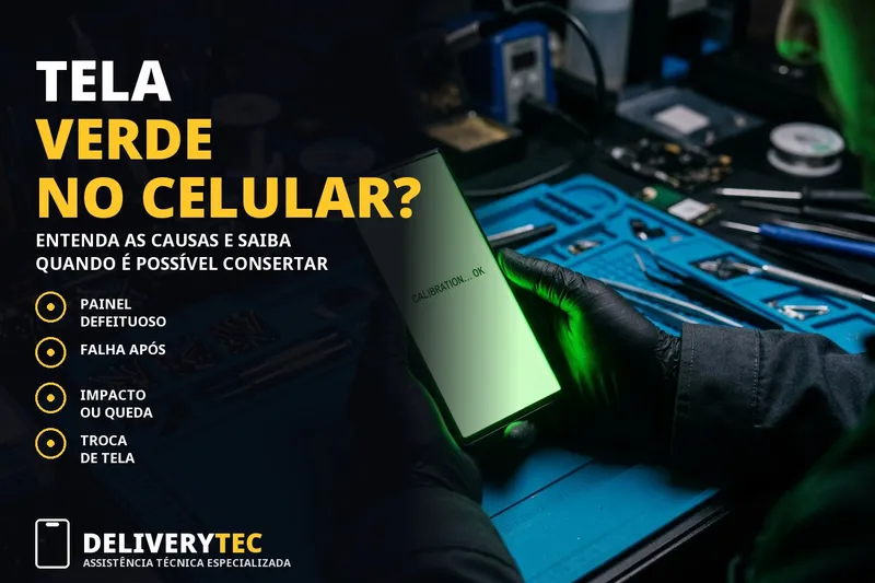 Tela do celular ficou verde? 6 causas e se ainda tem conserto — ilustração do artigo da Delivery Tec, assistência técnica de celular em São José do Rio Preto