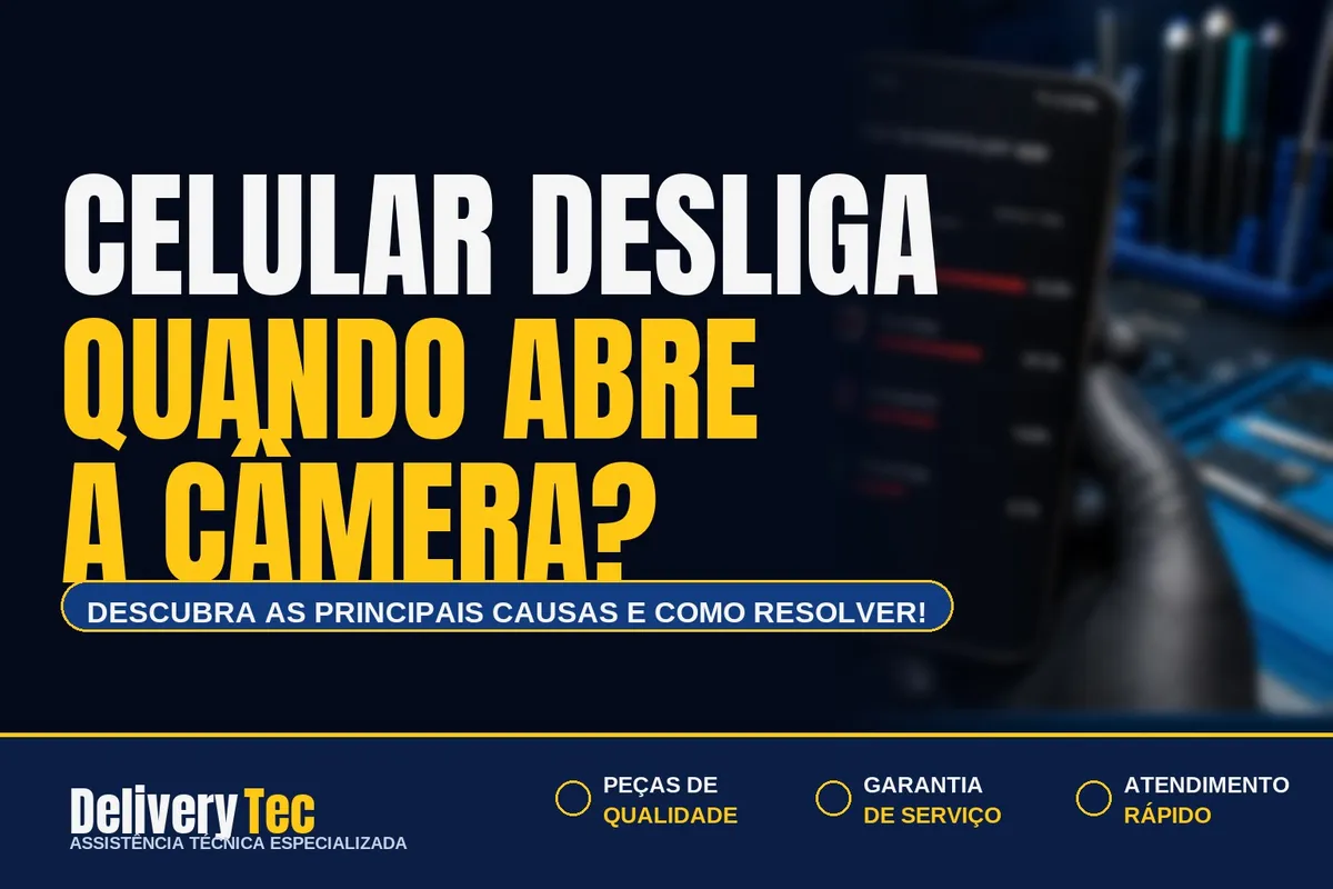 Celular desliga quando abre a câmera? Descubra as principais causas — ilustração do artigo da Delivery Tec, assistência técnica de celular em São José do Rio Preto