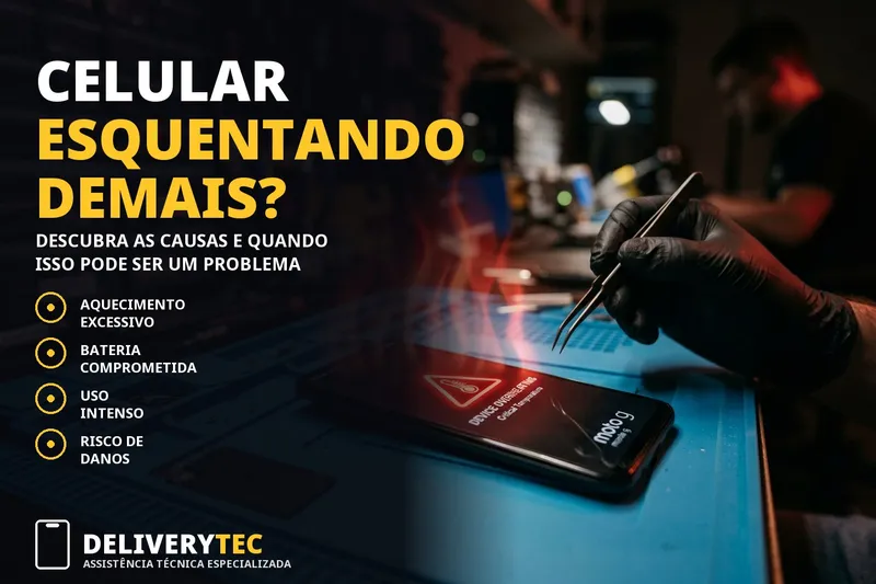 Celular esquenta muito? Descubra as principais causas e quando isso pode ser um problema — ilustração do artigo da Delivery Tec, assistência técnica de celular em São José do Rio Preto