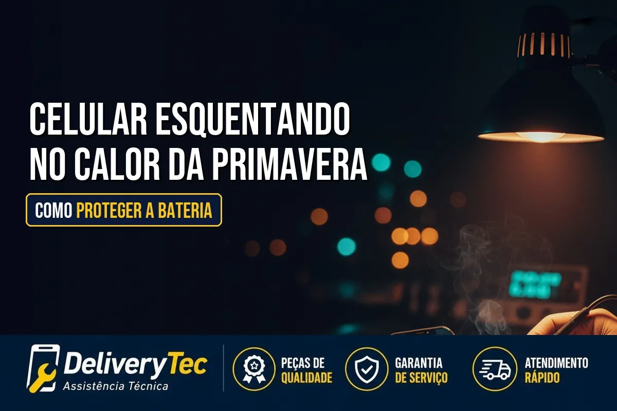 Celular Esquentando no Calor da Primavera? Como Proteger a Bateria — ilustração do artigo da Delivery Tec, assistência técnica de celular em São José do Rio Preto