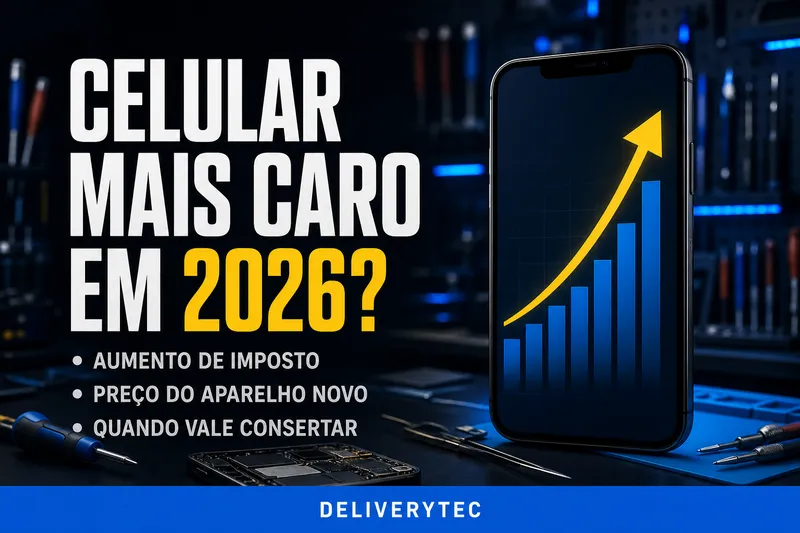 Celular Mais Caro em 2026? Entenda o Aumento de Imposto e Quando Vale Consertar — ilustração do artigo da Delivery Tec, assistência técnica de celular em São José do Rio Preto