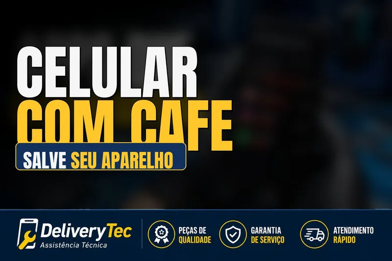Celular molhado com café: o que fazer para salvar seu aparelho — ilustração do artigo da Delivery Tec, assistência técnica de celular em São José do Rio Preto