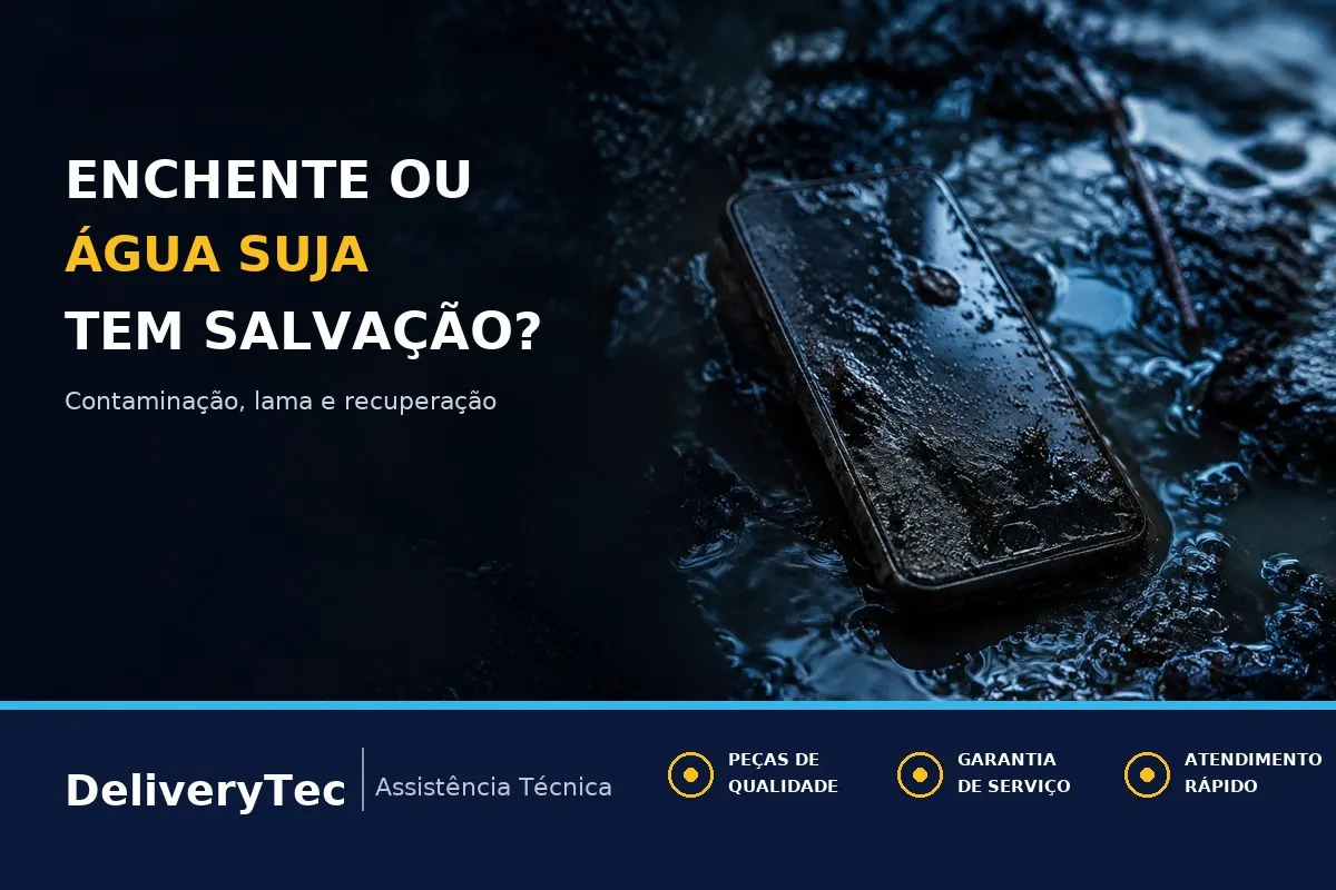 Celular Molhado em Enchente ou Água Suja: Ainda Tem Salvação — ilustração do artigo da Delivery Tec, assistência técnica de celular em São José do Rio Preto