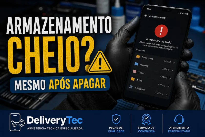 Celular mostra "Armazenamento cheio" mesmo após apagar arquivos? Entenda o motivo — ilustração do artigo da Delivery Tec, assistência técnica de celular em São José do Rio Preto