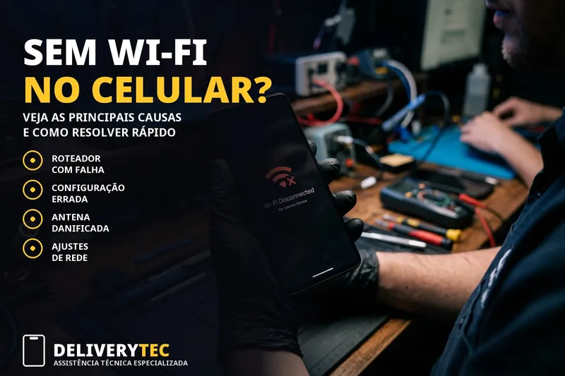 Celular não conecta no Wi-Fi? Veja as principais causas e como resolver — ilustração do artigo da Delivery Tec, assistência técnica de celular em São José do Rio Preto