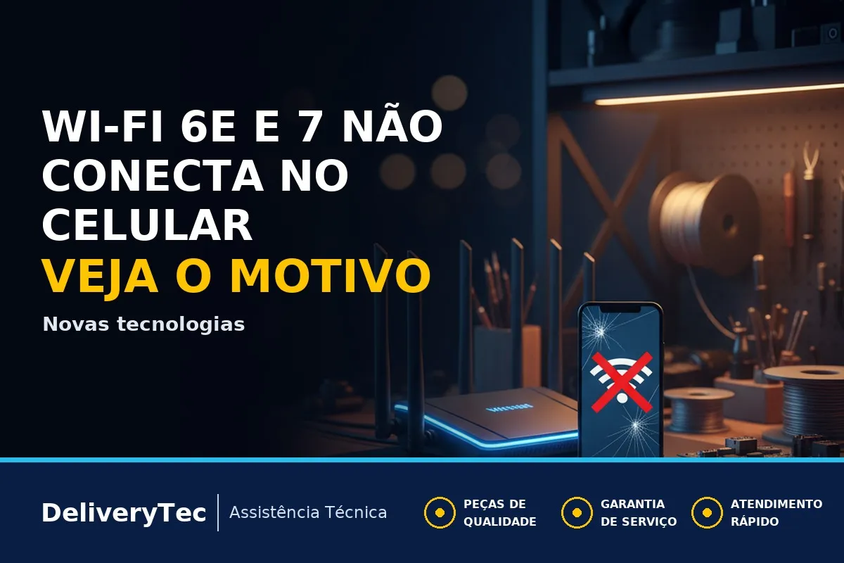 Celular não Conecta no Wi-Fi 6E ou 7? Entenda as Novas Frequências — ilustração do artigo da Delivery Tec, assistência técnica de celular em São José do Rio Preto