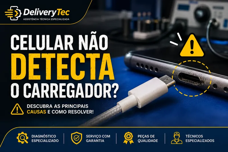 Celular não detecta o carregador? Descubra as principais causas — ilustração do artigo da Delivery Tec, assistência técnica de celular em São José do Rio Preto
