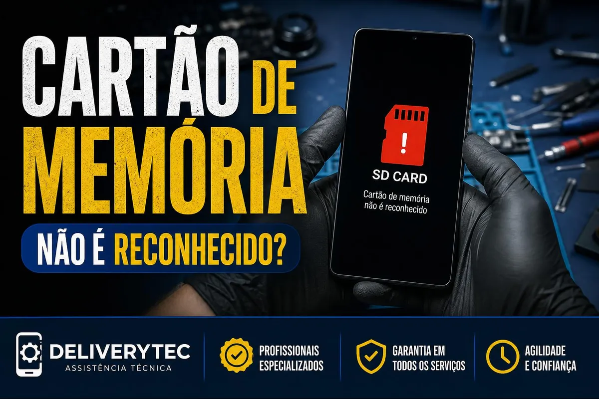 Celular não lê o cartão de memória? Veja as principais causas e como resolver — ilustração do artigo da Delivery Tec, assistência técnica de celular em São José do Rio Preto