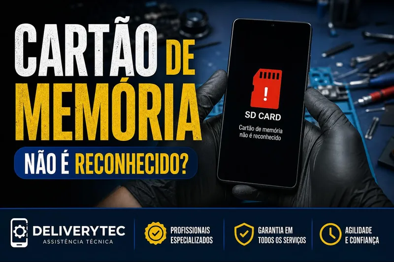Celular não lê o cartão de memória? Veja as principais causas e como resolver — ilustração do artigo da Delivery Tec, assistência técnica de celular em São José do Rio Preto