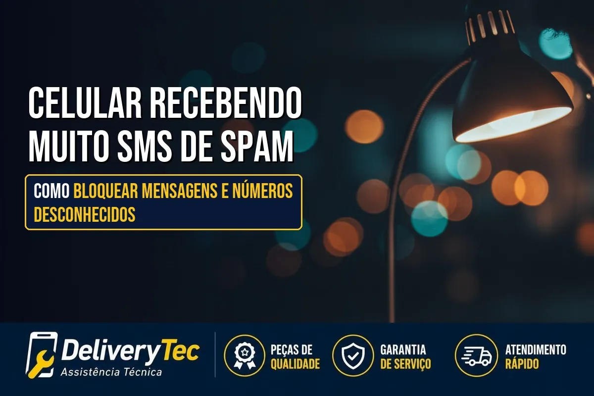 Celular Recebendo Muito SMS de Spam? Como Bloquear Mensagens e Números Desconhecidos — ilustração do artigo da Delivery Tec, assistência técnica de celular em São José do Rio Preto