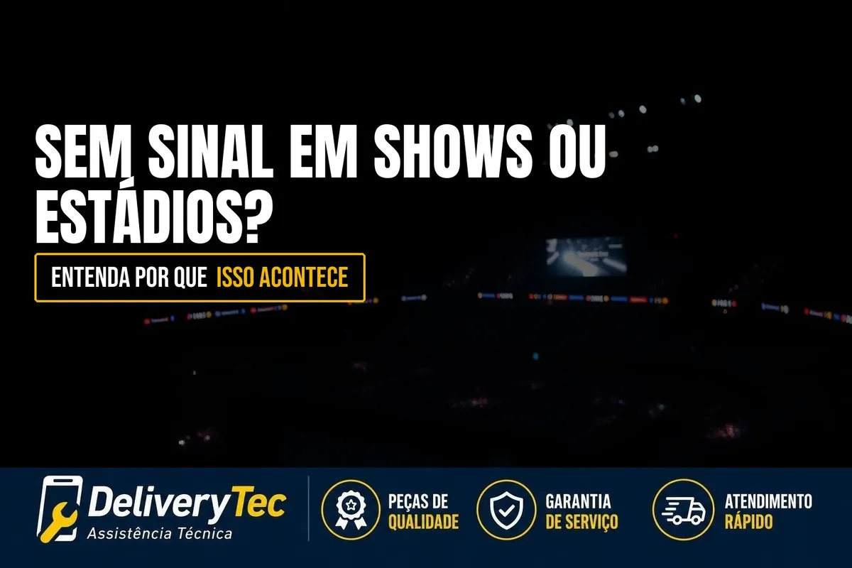 Celular Sem Sinal em Shows ou Estádios? Entenda Por que Isso Acontece — ilustração do artigo da Delivery Tec, assistência técnica de celular em São José do Rio Preto