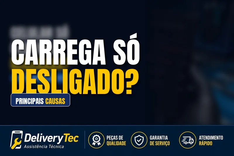 Celular só carrega desligado? 6 causas e como resolver — ilustração do artigo da Delivery Tec, assistência técnica de celular em São José do Rio Preto