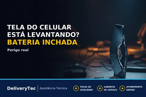 Celular com Tela Descolando? O Perigo da Bateria Inchada Oculta — ilustração do artigo da Delivery Tec, assistência técnica de celular em São José do Rio Preto
