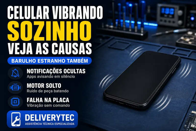 Celular Vibrando Sozinho ou com Barulho Estranho? Veja as Causas — ilustração do artigo da Delivery Tec, assistência técnica de celular em São José do Rio Preto