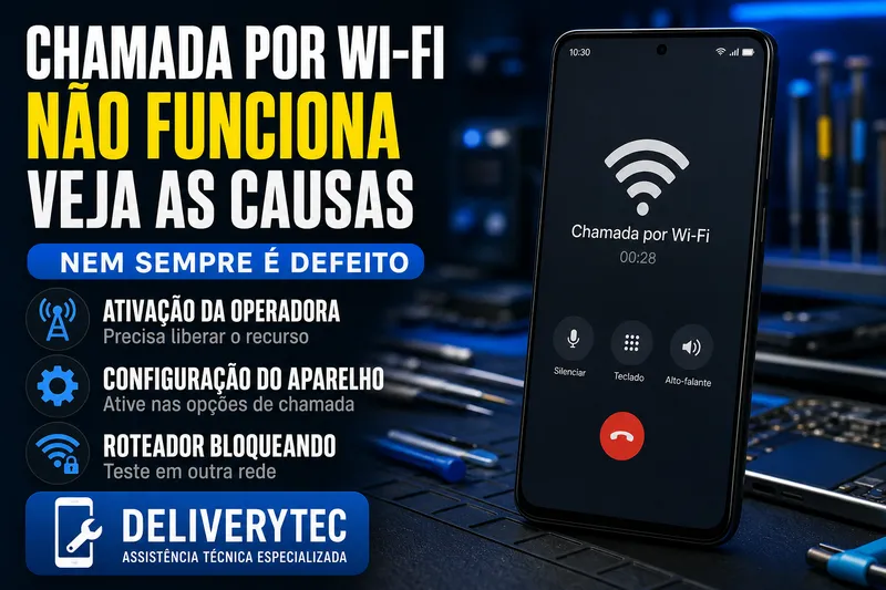 Chamada por Wi-Fi (VoWiFi) Não Funciona? Veja as Causas — ilustração do artigo da Delivery Tec, assistência técnica de celular em São José do Rio Preto