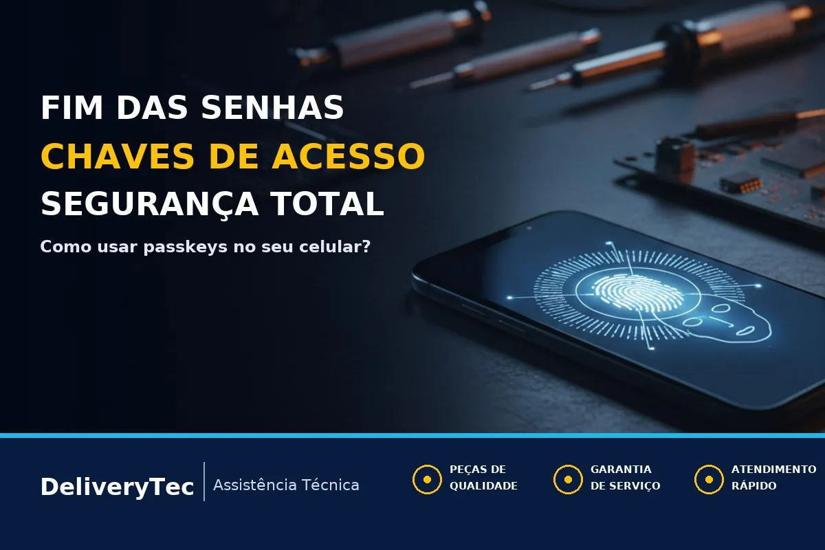 Chaves de Acesso (Passkeys): Como Entrar em Apps e Sites sem Senha — ilustração do artigo da Delivery Tec, assistência técnica de celular em São José do Rio Preto