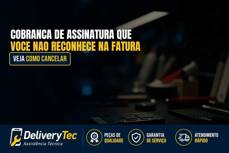 Cobrança de Assinatura que Você Não Reconhece na Fatura? Veja Como Cancelar — ilustração do artigo da Delivery Tec, assistência técnica de celular em São José do Rio Preto