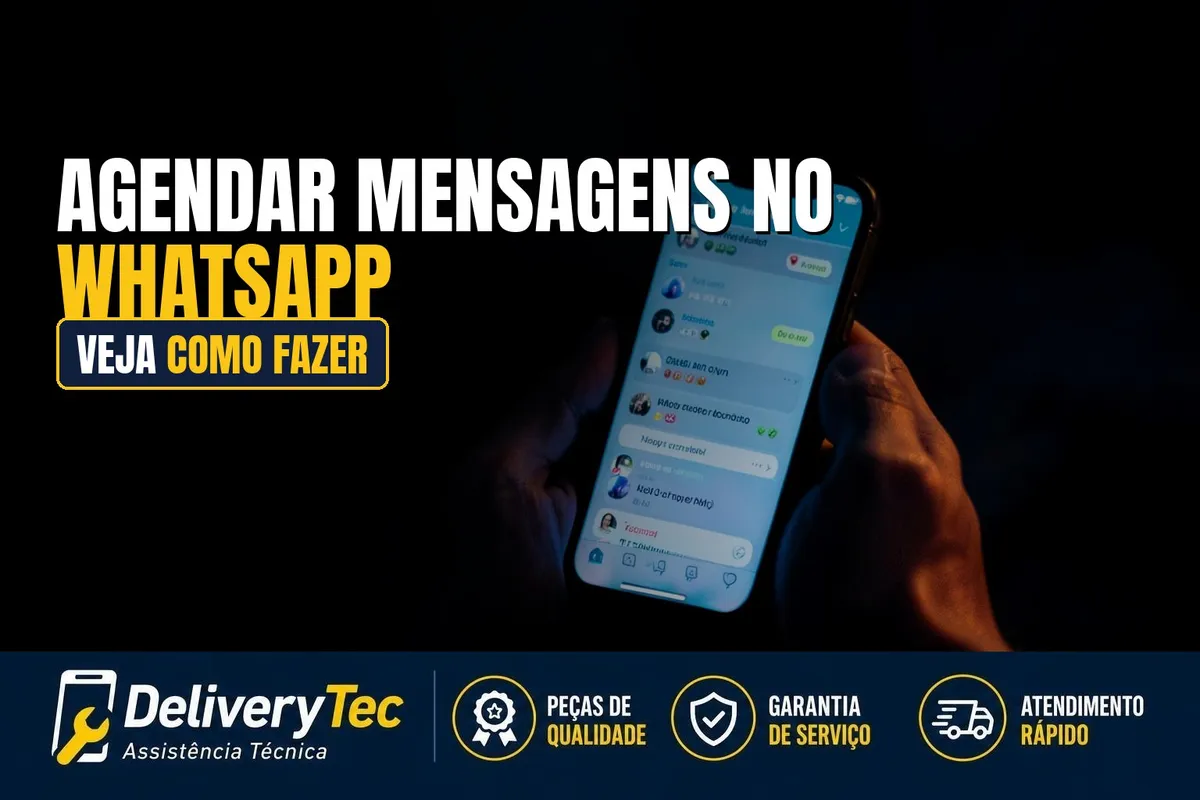 Como Agendar Mensagens no WhatsApp para Enviar Depois — ilustração do artigo da Delivery Tec, assistência técnica de celular em São José do Rio Preto
