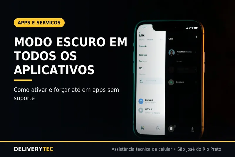 Como Ativar o Modo Escuro em Todos os Aplicativos do Celular — ilustração do artigo da Delivery Tec, assistência técnica de celular em São José do Rio Preto