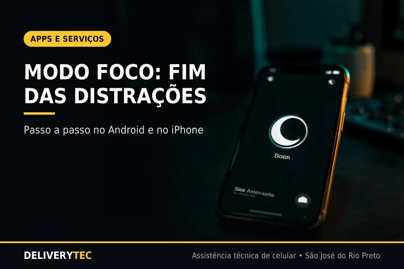 Como Configurar o Modo Foco para Evitar Distrações no Celular — ilustração do artigo da Delivery Tec, assistência técnica de celular em São José do Rio Preto