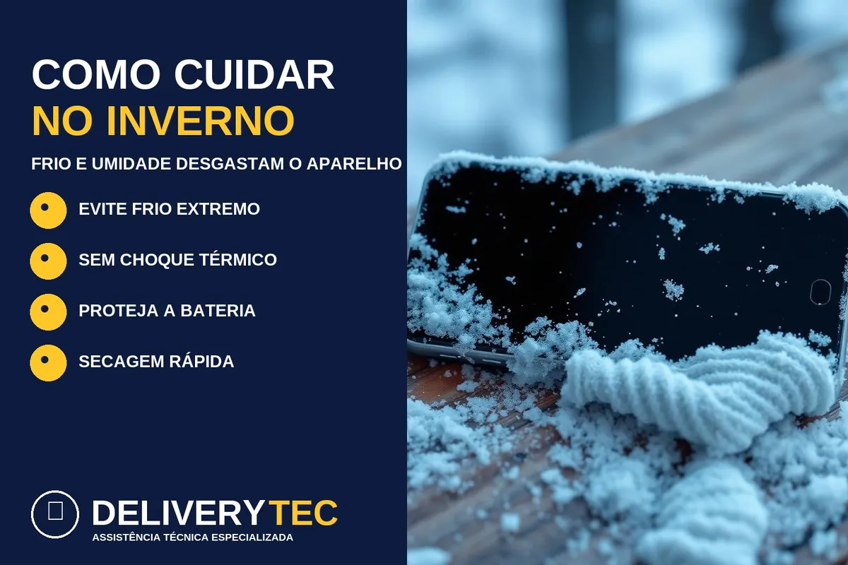 Como cuidar do celular no inverno — ilustração do artigo da Delivery Tec, assistência técnica de celular em São José do Rio Preto